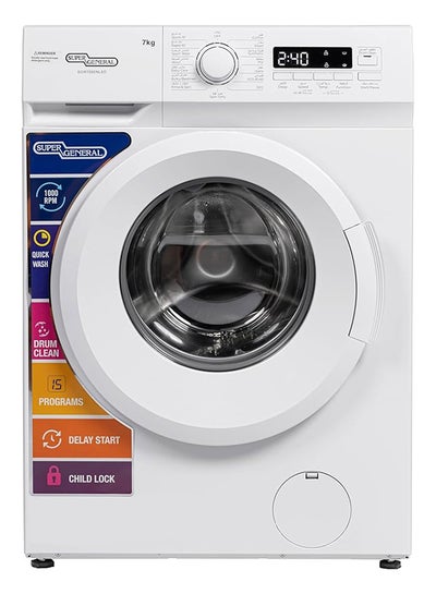 Buy Front Load Washing Machine, ‎1200 RPM, 15 Programs,LED Display, Quick Wash, High Efficiency, Drum Clean, Delay Start, Child Lock 7 kg SGW7250NLED White in UAE