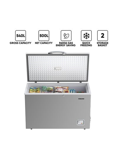 Buy Single Door Chest Freezer With Storage Basket, High Energy Efficiency Cooling System, Adjustable Temperature, Silent Operation, For Home And Restaurants 540 L 1200 W NCF540N7S Grey in UAE