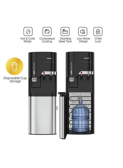 Buy Bottom Loading Water Dispenser - 2-Tap, Stainless Steel Tanks, Child Lock, Cup Holder, 5-Year Compressor Warranty NWD5000BSS Black/Grey in UAE