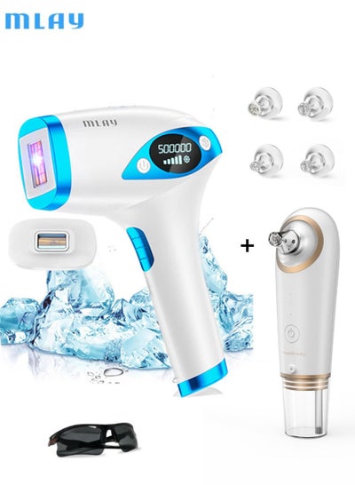 Buy T4 Painless IPL Hair Removal, Laser Hair Removal With Cooling System, 500,000 Flashes Permanent Hair Removal Device For Women And Men (With Blackhead Removal) in UAE