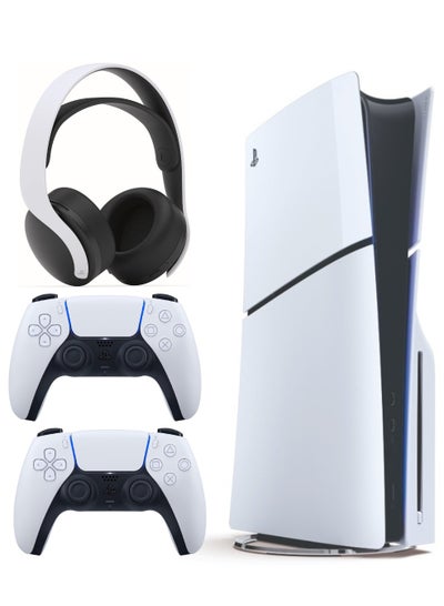 Buy PlayStation 5 Slim Disc Console With Extra Wireless Controller - White And Pulse 3D Headset - White in UAE