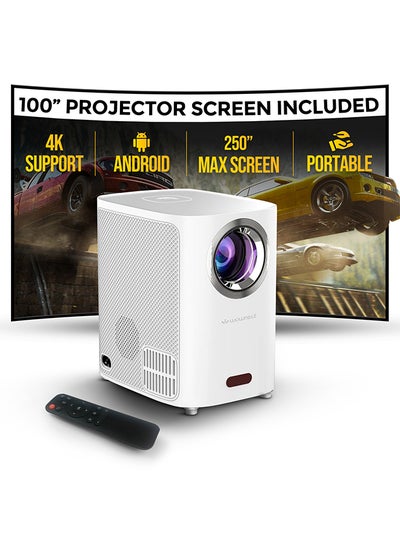 Buy Smart Mini Android Projector 5500 Lumens With 100 Inch Projector Screen Built-In Dual Hi-Fi Speakers Supported 1080P 60FPS Portable Projector 4K PROJ-WO-83-AN_SCR-03 White in UAE