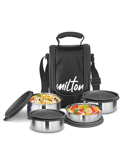 Buy Milton Tasty 4 Stainless Steel Lunch Box, Set of 4, 200 ml, 320 ml | Leak Proof | Easy to Carry | Stainless Steel | Odour Proof | Food Grade | Light Weight | Easy to Clean Black 500ml in UAE