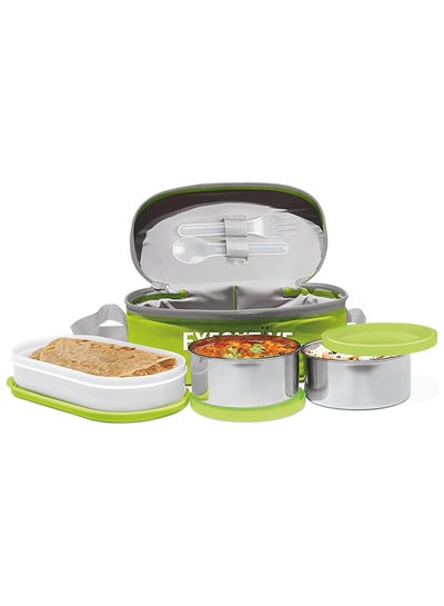 Buy MILTON Executive Lunch Insulated Tiffin Box, 2 Containers-280 ml Each, 1 Container-| Easy to Carry | Leak Proof | Stainless Steel & Plastic | Reusable Spoon and Fork | Lunch Bag Green 500ml in UAE