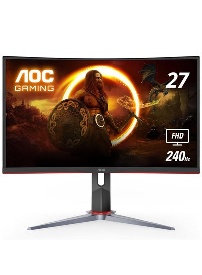 اشتري AOC C27G2Z 27 Inches Curved Frameless Ultra-Fast Gaming Monitor, FHD 1080p, 0.5ms 240Hz, FreeSync, HDMI/DP/VGA, Height Adjustable Black في مصر