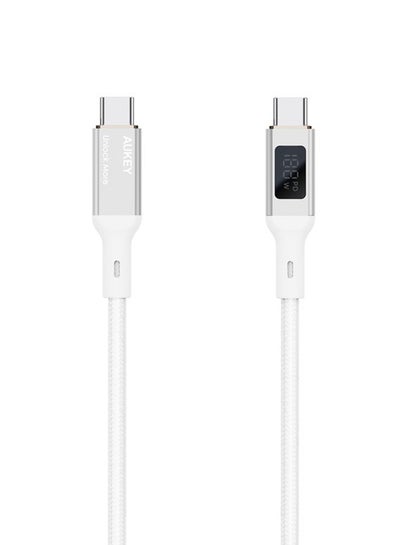 Buy Nylon Braided USB-C To USB-C Cable With LCD Display 1M 100W White in Saudi Arabia