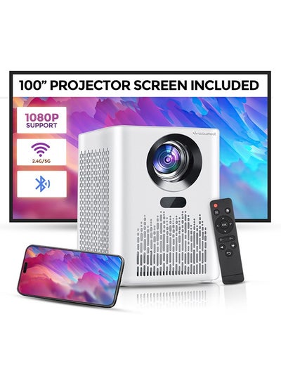 اشتري S8 Mini WiFi Projector 5000 Lumens Portable Outdoor Movie Projector With 100" Screen Supported WiFi Bluetooth Mirroring For Phone Home Theater Video Projector PROJ-WO-81-W White في الامارات