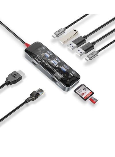 اشتري Promate USB-C™ Hub, 9-in-1 Premium Multi-Display Media Hub with Prime 4K@60Hz HDMI, 1000Mbps High-Speed LAN, SD/TF Card Slot, Dual USB-A 5Gbps Ports, 100W USB-C™ Power Delivery Black في السعودية