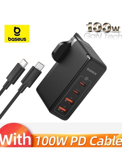 اشتري USB C Charger, 100W Wall Charger PD 3.0/QC 4.0 With 3.3ft USB C To C Cable, 4-Port GaN5 Charger For Laptops, iPad Pro, iPhone 15/Pro/14/13 Series, Galaxy S24/S23, MacBook Pro 16'', Steam Deck Black في الامارات