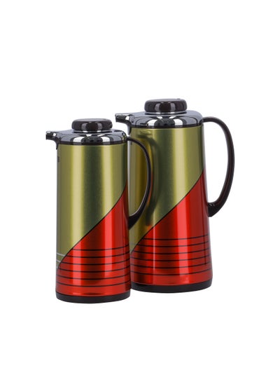 Buy Royalford Pack of 2 Double Wall Vacuum Flask Set- RF11367 1900 ML and 1300 ML Flask with Asbestos Free Pink Glass Inner and Strong Iron Body Leak-Proof Multicolour in UAE