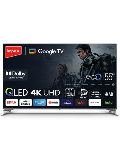 Buy 55 Inch 4K Ultra HD Smart QLED Google TV, Dolby Vision And Atmos, DLG 120HZ, ALLM, MEMC, Support Wi-Fi, Bluetooth, Optical, HDMI ARC With eARC & USB Connectivity evoQ 55S4QLC2R120 Black and Silver in Saudi Arabia