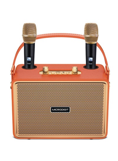 Buy Portable Bluetooth  Speaker With 2 Wireless Mic With Superior Sound And Multiple Device Audio Input Orange in Saudi Arabia