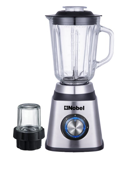 Buy 2 in 1 Blender & Grinder, Stainless Steel Base, 1.5L Glass Jar & Grinder, 2 Speeds, Overheat Protection, LED Light, Powerful Motor 1.5 L 600 W NB515CRI Silver in UAE