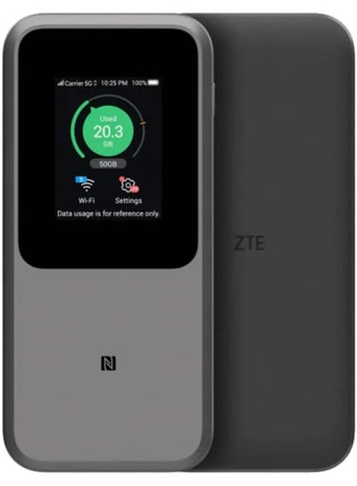 اشتري MU5120 - The Most Powerful Portable Router 5G WiFi Hotspot, Huge 10000mAh Battery, 18W Reverse Charge, NFC, 2.4” Touch Screen, Connects 64 Devices – Sim Slot UNLOCKED - ZTE By STC Grey في السعودية