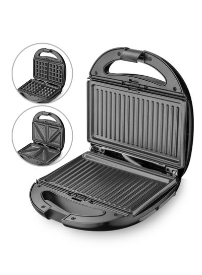 اشتري 3-In-1 Sandwich Maker Grill And Waffle Maker Non-Stick & Removable Plates Indicator Lights And Safety Lock 850 W SW 3605 Black في السعودية