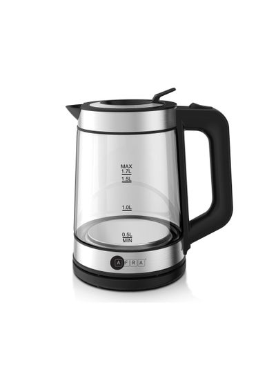 اشتري AFRA Electric Kettle, 1.7L Capacity, 2200W, Automatic Shut-off, Overheat Protection, Glass and Silver, G-Mark, ESMA, RoHS, CB, AF-171850KTGS, 2 years warranty 1.7 L 2200 W AF-171850KTGS Silver في الامارات