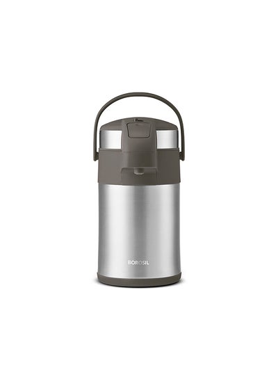 Buy Borosil Airpot Flask, Vacuum Insulated Double Wall Stainless Steel Inner, Portable, Durable, Leak Proof, Leak Resistant- 3 Ltr Silver in UAE