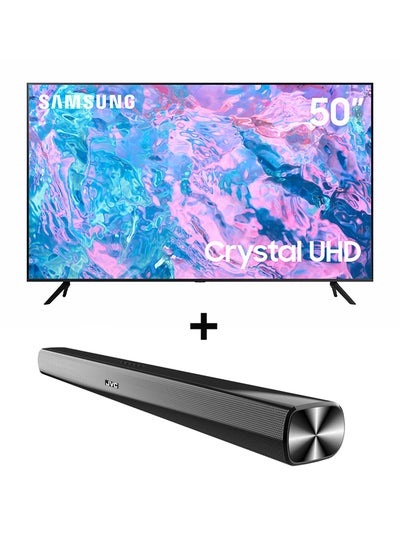 اشتري 50Inch Crystal UHD 4K Smart TV 2023 UA50CU7000UXZN + 2.0CH Soundbar Plus Bluetooth, Usb, Fm Radio With 600W PMPO 50CU7000+THN322B Black في الامارات