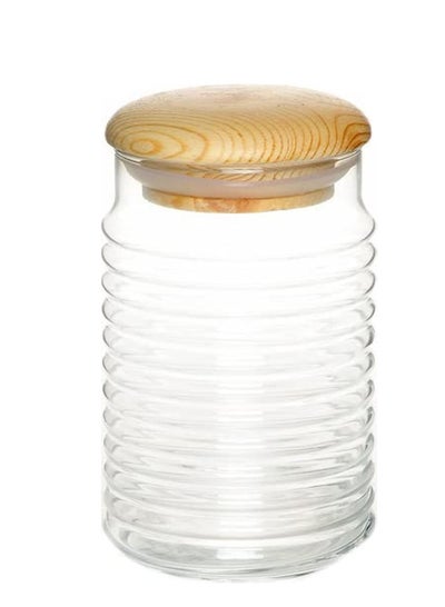 Buy Pasabahce Turkish Made Glass Jar with Wooden Sealed Lid (1120ml) 1120ml in Egypt