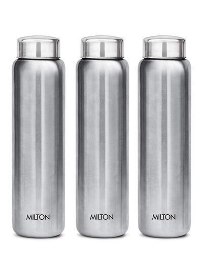 Buy Aqua 1000 Stainless Steel Water Bottle, Set of 3, 950 ml Each, Silver | Leak Proof | Office Bottle | Gym Bottle | Home | Kitchen | Hiking | Treking Bottle | Travel Bottle Silver in UAE