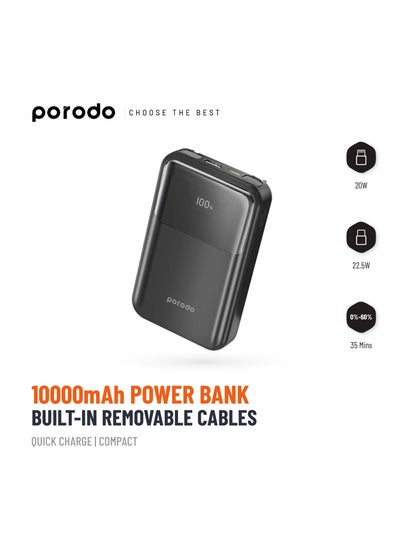 اشتري 10000 mAh 18W Powerbank With Type C And Lightning Cable - Black في الامارات