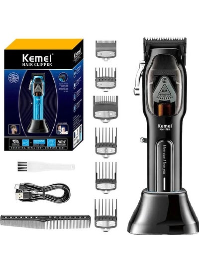 Buy Cordless Electric Barber Mens Hair Clipper, Rechargeable Hair Trimmers for Salon KM-1763 Black in UAE