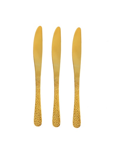 اشتري Royalford 3pcs 20cm Stainless Steel Dessert Knife RF11994 Stylish Golden Design with Hammer Finish Handle, and Light-Weight 100% Food-Grade, Suitable for Dining Table, Home and Restaurant Multicolor 20cm في الامارات