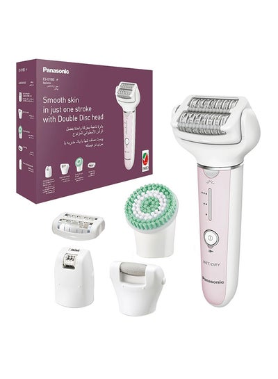 Buy Wet And Dry Epilator For Women, Double Disc With 60 Tweezers, Flexible 90° Pivoting Head, 3 Speed Setting And Led Light Es-Ey80 White in UAE