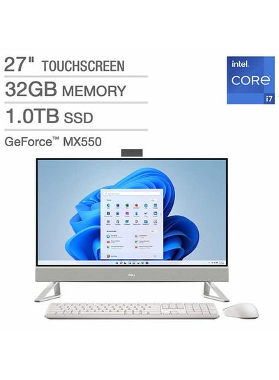 Buy Inspiron 27 Inch 7000 Series All-in-One Touchscreen Desktop, Core i7-1355U Processor/32GB RAM/1TB SSD/2GB GeForce MX550 Graphics/Windows 11 English White in UAE