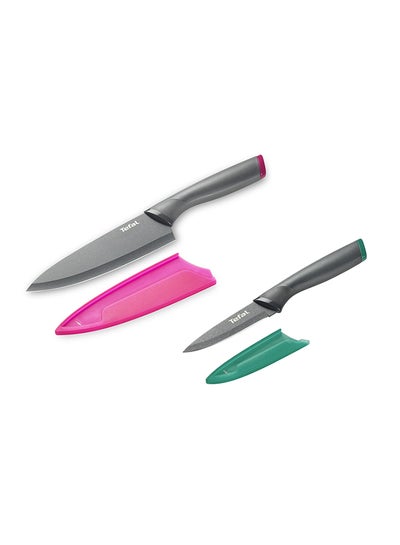 Buy 2-Piece Stainless Steel Fresh Kitchen Knife Set Includes Chef Knife 15 cm, Pairing Knife 9 cm With Cover Multicolour in UAE