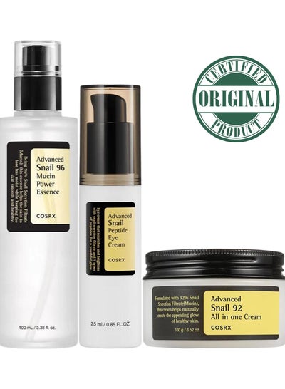 Buy Ultimate Snail Skincare Trio Advanced Snail 96 Mucin Power Essence, 92 All-in-One Cream & Peptide Eye Cream 225ml in UAE