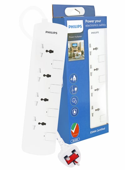 اشتري Philips 4 Way Extension Socket With Individual Switch White في الامارات