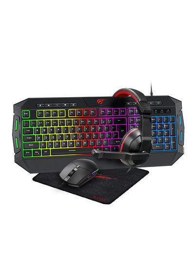 Buy KB501CM 4-in-1 Gaming Keyboard, Mouse, Mouse Pad and Gaming Headset, Cool RGB Lights, Ergonomic, Black | HVKB-KB501CM-BK in UAE