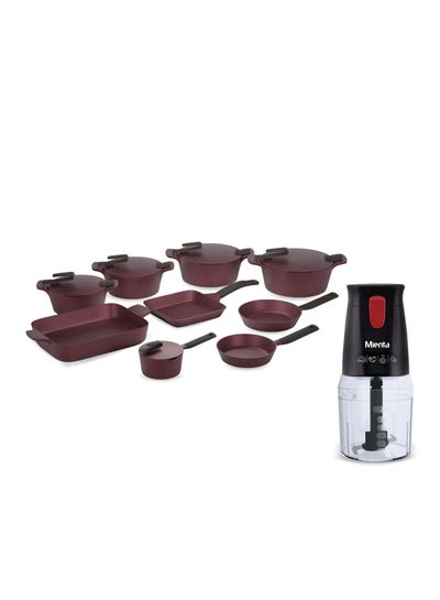 اشتري Pyrex Granit 18 Piece Setburgundy + Mienta Choper Red في مصر