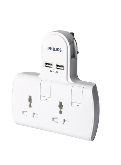 Buy Philips 13A Adapter with Individual Switch With 2USB port in UAE