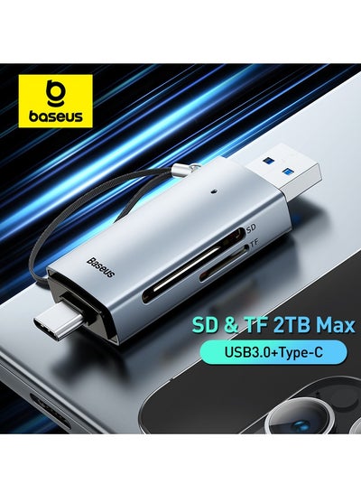 اشتري SD Card Reader, 2-in-1 USB 3.0 Type C OTG Memory Card Reader High-Speed for SD/Micro SD/SDHC/SDXC/MMC, Compatible with iPhone 15 Pro Max, MacBook Pro/Air, Chromebook, Android, Samsung, Huawei and More Grey في الامارات