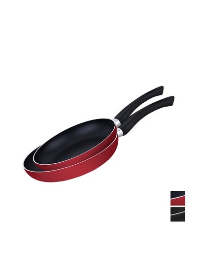 Buy Royalford 2 Piece Frypan Set RF12596, Strong Aluminum Body with Nonstick Coating and Heat Resistant Bakelite Handle, Compatible with Hot Plate, Halogen, Ceramic and Gas Stovetops, Perfect for Frying RED Pan 1: 20x4cm  Pan 2: 26x4.8cmcm in Saudi Arabia