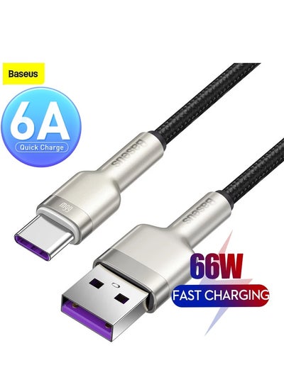 اشتري USB To Type-C 66W 6A (2m) Fast Charging Cable For Huawei P40 Pro, P30 Pro, Honor View 20, Honor Magic 2, Samsung S21 Plus/S21/S20, Xiaomi, iPhone 15 Series And Many More Black في الامارات