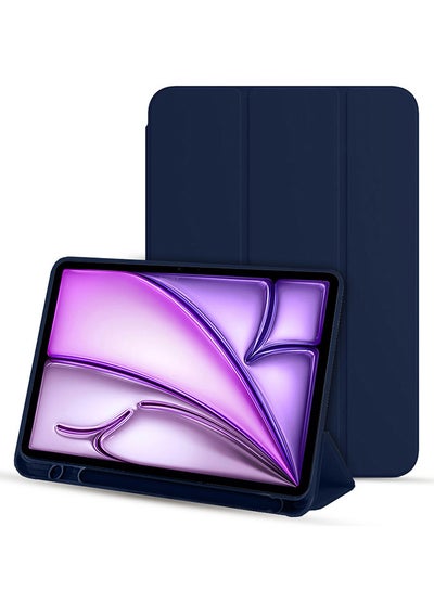 Buy For iPad Air 13 Inch 2024 Flip Case With Pen Slot Shockproof Cover Shock Absorbing Foldable Protective Cover Dark Blue in Egypt