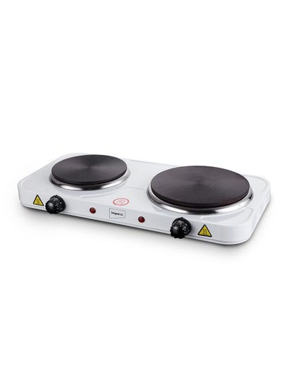 Buy Electric Double Hot Plate - Ultra-Thin Stainless Steel Double Sole Plate, Overheat Protection, Auto Thermostat, 5 Heat Levels, On/Off Indicator, Long Life AC Power Cord 2500 W HP 202 New White/Black in UAE