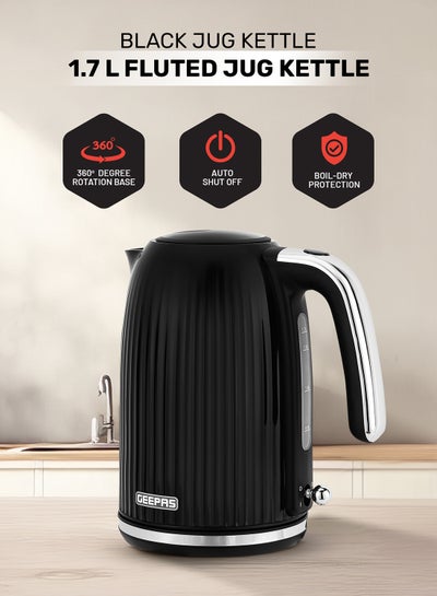 Buy 1.7 L Fluted Jug Kettle 360-Degrees Rotation, Boil Dry Protection and Automatic Cut-Off/ Perfect for Boiling Water, Milk, Tea/ Removable and Washable Filter 1.7 L 3000 W GK38068UK-BK Black in UAE