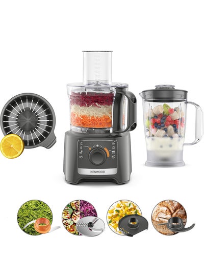 Buy Food Processor 800W Multi-Functional With Blender, Citrus Juicer, Reversible Slicing/Grating Disk, Emulsifying Disk For Whisking, Dough Maker, Knife Blade 800 W FDP31.270GY Grey in UAE