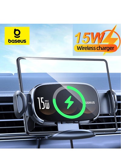 اشتري 15W Triple Coil Qi Wireless Car Charger, Airvent Mount Holder Compatible for Samsung Galaxy Z Flip 5/4/3/2, S24/S23 Ultra, iPhone 15 Pro Max, Pixel 7 Pro, Huawei Mate Series, Honor Fast Car Charger Black في الامارات