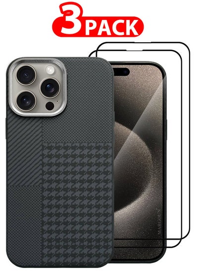 اشتري Case Cover For iPhone 15 Pro Max And 2 Screen Protectors 2024 New Pattern Aramid Carbon Fiber Phone Case Slim And Light Design MIX1 في الامارات