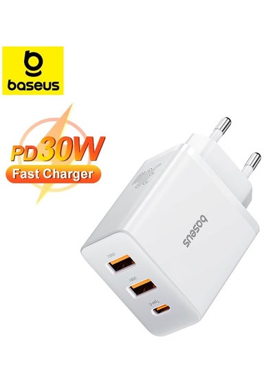 اشتري iPhone Charger 30W USB C PD Fast Charger, 1 Port Type-C PD and Dual Port QC3.0 Quick Wall Adapter EU Plug for iPhone15/15 Pro Max/15 Pro/15 Plus/14/13/12/11, Galaxy, Pixel 4/3, iPad Pro And More White في الامارات