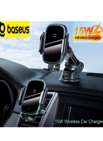 Buy Wireless Car Charger, 15W Fast Charging Auto Clamping Car Charger Phone Mount Phone Holder fit for iPhone 15 14 13 12 11 Pro Max Xs, Huawei P30/P30 Pro (Not Support Samsung Devices) Black in UAE