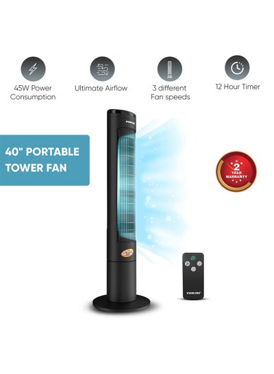 Buy Tower Fan, 40" Height, LED Touch Panel, Remote, 80° Oscillation 4.3 kg 220 W NTOF4001RL Black in UAE