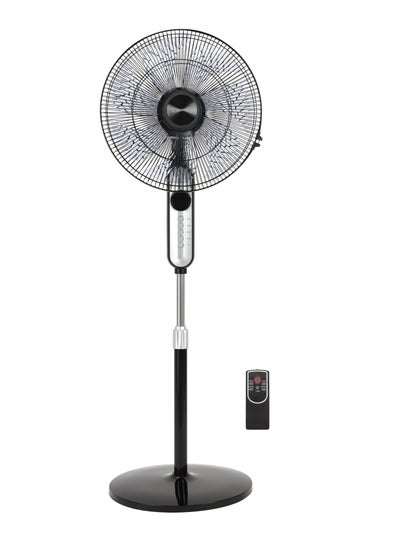 اشتري 16-Inch Stand Fan With Remote Control 9 Hours Timer 4 Speed Control 7 Leaf Blade 70 W OMF1793 Black في السعودية