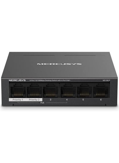 Buy Switch MERCUSYS MS106LP 6 Ports 10/100MBPS and 4 POE+ Ports Black in Saudi Arabia