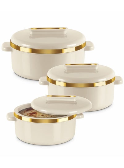 اشتري Set of 3 Inner Stainless Steel Hotpot (1000 ml, 1500 ml, 2500 ml) Beige/Gold Curve Beige 1000x1500x2500ml في السعودية